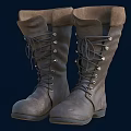 Brown Leather Tall Boots With Lace Up Design And Metal Eyelets