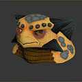 Game Movie Character Helmet Featuring Yellow Blue Spikes Spots And Red Eyes 3D Design