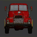 Red Vintage Truck Chassis With Cab And Wheels On Dark Background