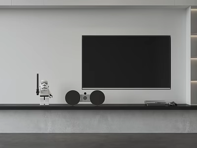 Modern TV Stand with Black Screen Robot Model Circular Speakers and Electronic Devices 3d model