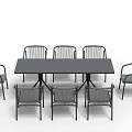 Modern Outdoor Dining Table and Chair Set with Black Rectangular Top and Woven Rattan Chairs
