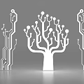 Modern White Wall Decor Featuring Tree Shape And Circuit Pattern Designs