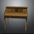 Traditional Wooden Writing Desk With Multiple Drawers And Small Open Compartments