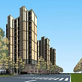 Modern High Rise Residential Buildings With Greenery And Street Trees