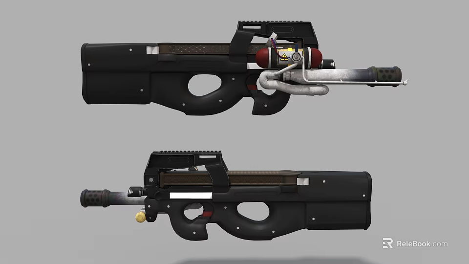 Two Black Tactical Firearms Modern Design With Barrel Grip And Mechanical Parts 3d model 