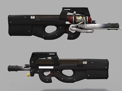 Two Black Tactical Firearms Modern Design With Barrel Grip And Mechanical Parts 3d model