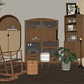 Simple Walnut Sideboard with Glass Door Storage Compartments and Living Room Decorative Items