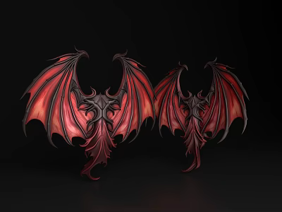 Decorative Ornament Set With Red And Black Mythical Wings Intricate Design 3d model