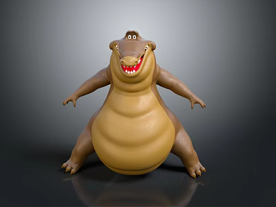 Cute Cartoon Crocodile 3D Model With Happy Expression Brown And Yellow Chubby Body Open Mouth 3d model