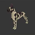 Low Poly 3D Dog Model with Black White Spots Standing on Dark Background 3d model