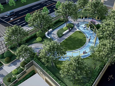Tranquil Park Landscape With Lush Trees Curved Pathways Green Lawn And Seating Areas 3d model