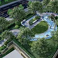 Tranquil Park Landscape With Lush Trees Curved Pathways Green Lawn And Seating Areas