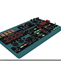 Functional Desk With Teal And Black Control Panel Featuring Buttons Gauges Knobs And Indicators 3d model