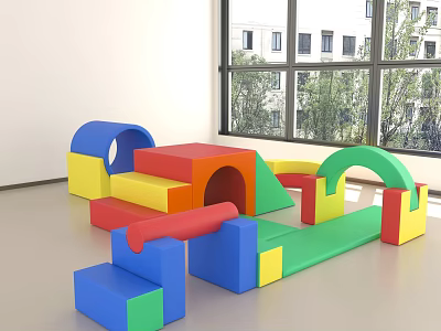 Indoor Kids Soft Play Equipment with Colorful Blocks Tunnels Arches and Various Shapes 3d model