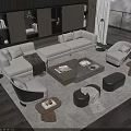 Modern Living Room Sofa And Coffee Table Set With Armchairs Ottomans And Area Rug