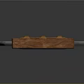 Traditional Multi section Wooden Weapon With Blue Accents And Metal Decorative Components