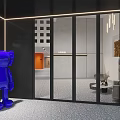 Modern Retail Storefront With Glass Door Logo Sign Black Orange Chairs And Blue Bear Decor