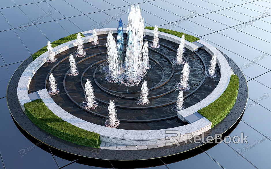 Modern Fountain Round Fountain Pool Square Fountain Water Column Water Drop model