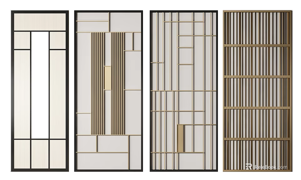 Modern Interior Room Dividers With Geometric Patterns And Metal Frame Designs 3d model