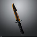 Modern Tactical Knife Featuring Black And Orange Serrated Blade And Grip Handle