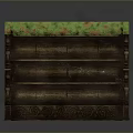 Wooden Decorative Shelf With Green Patterned Top And Carved Multiple Shelves