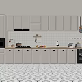 Modern Open Concept Kitchen Interior With White Cabinets Island Counter And Appliances