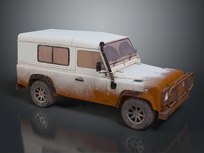 Vintage Military Off Road Vehicle With White Roof Rusty Body And Muddy Texture 3d model