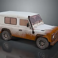 Vintage Military Off Road Vehicle With White Roof Rusty Body And Muddy Texture