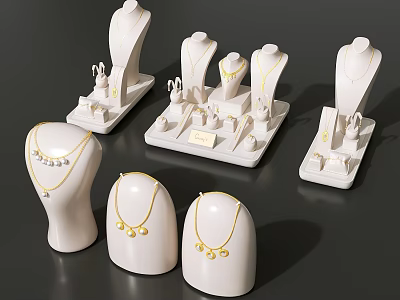 Elegant Jewelry Display with White Mannequins Necklaces and Earrings on Stands 3d model