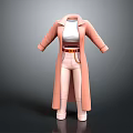 Pink Long Coat With White Inner Top Brown Belt And Pants Outfit