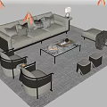 Modern Sofa and Coffee Table Set with Armchairs Side Tables Ottomans Throw Pillows and Blanket