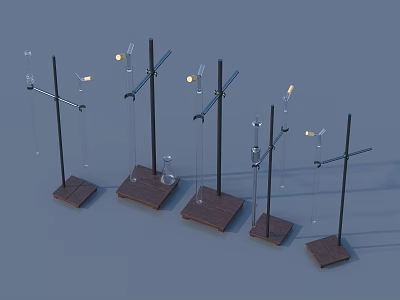 Stylish Outdoor Lights With Various Designs Wooden Bases And Metal Stands Illuminated Bulbs 3d model