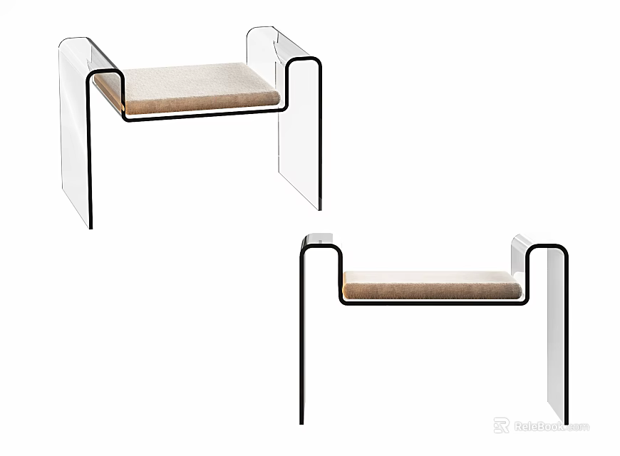 Modern Design Stools With Transparent Armrests Black Frames And Beige Cushions 3d model 