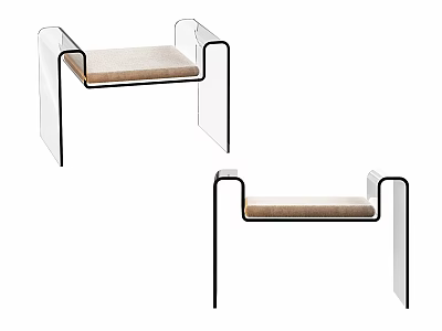 Modern Design Stools With Transparent Armrests Black Frames And Beige Cushions 3d model