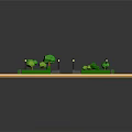 Cartoon Scene with Green Square Lawns Cartoon Trees Street Lamps and Small Animals in 3D