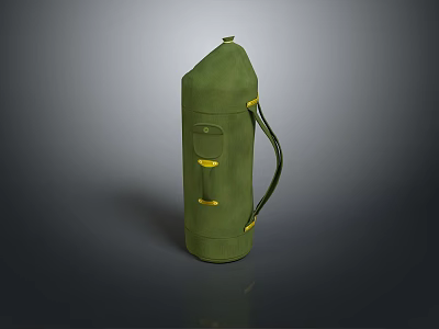 Green Fabric Travel Bag Featuring Yellow Straps and Vertical Design 3d model