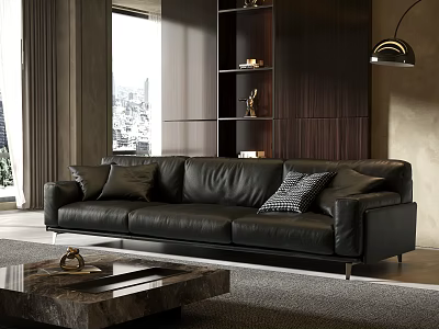 Modern Black Genuine Leather Large Multi Seater Sofa For Luxury Contemporary Living Room Home Decor 3d model