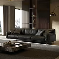 Modern Black Genuine Leather Large Multi Seater Sofa For Luxury Contemporary Living Room Home Decor