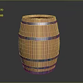 Wooden Barrel With Metal Hoops And Striped Design On Polished Surface