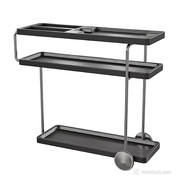 Modern Black Dressing Table With Three Tier Design And Metal Frame On Wheels 3d model 