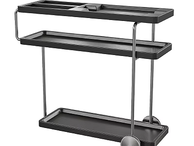 Modern Black Dressing Table With Three Tier Design And Metal Frame On Wheels 3d model