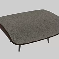 Modern Beige Ottoman With Fluffy Fabric Upholstery Leather Trim And Black Tapered Legs