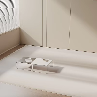 Modern Minimalist Sofa Coffee Table Set With Transparent Glass Top And White Base 3d model