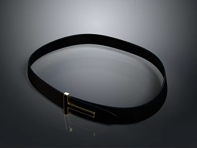 Stylish Black Leather Belt With Gold Metal Buckle For Modern Fashion Outfits 3d model