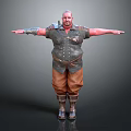Muscular Bald Character With Leather Armor Metal Decorations Brown Pants And Outstretched Arms