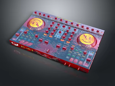 Colorful DJ Mixer with Knobs Buttons and Turntables as Professional Musical Instrument 3d model
