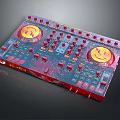 Colorful DJ Mixer with Knobs Buttons and Turntables as Professional Musical Instrument