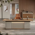 Modern Tea Table And Chair With Brown Tabletop White Cabinet Decorations And Wooden Wall Background