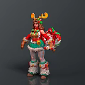 Christmas Themed Character With Reindeer Antlers Green Red Costume And Gift Decorations
