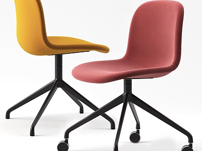 Modern Office Chairs In Yellow And Red With Wheels 3d model